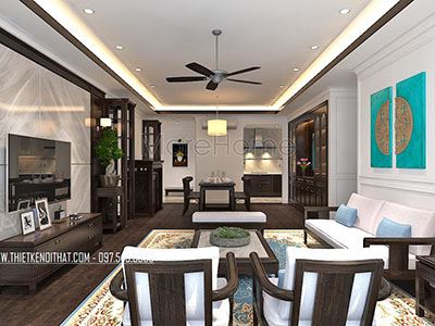 Thiết kế nội thất chung cư Ngoại Giao Đoàn phong cách gỗ việt