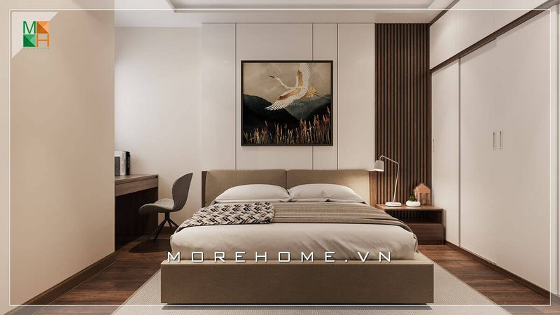.
Để tận dụng diện tích sử dụng tối đa trong phòng ngủ nhỏ, nên lược bớt những vật dụng không cần thiết để giúp căn phòng trở nên thông thoáng hơn. Sử dụng tủ cách lùa kịch trần và tận dụng các góc khuất để đặt bàn làm việc giúp căn phòng đầy đủ tiện nghi mà không làm bối rối mắt.